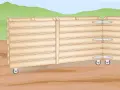 Estructura de madera apilada con ruedas y bisagras, mostrando cómo anclar palets al suelo para crear estanterías resistentes.