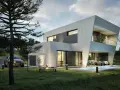 Casa moderna con piscina y jardín. ¿Cuanto dura una casa prefabricada? Esta parece hecha para durar.