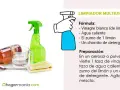 Receta para un limpiador multiusos: vinagre blanco, agua caliente, limón y detergente.