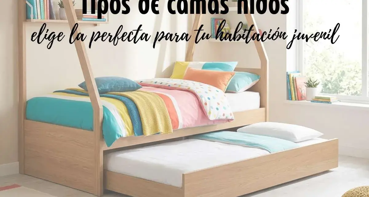 Cama nido de madera con dos colchones, ideal para habitaciones juveniles. La cama superior tiene ropa de cama colorida y la inferior está lista para usar.