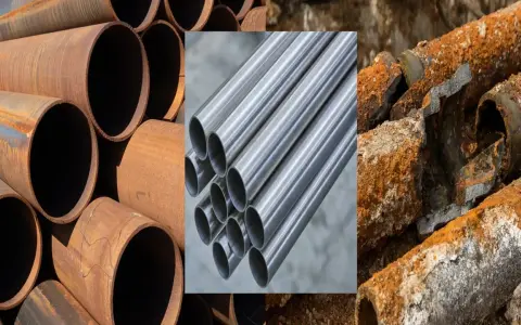 Tubos oxidados y corroídos, mostrando la diferencia entre corrosión y oxidación. Tubos nuevos y dañados.