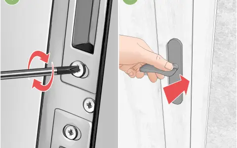 Paso 1: usar destornillador para ajustar tornillos de cerradura. Paso 2: mover manilla para ajustar puerta PVC descolgada.